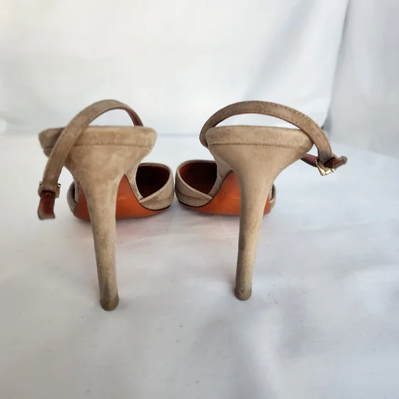 Santoni pumps women's slingback sz 8 Eu38 suede tan shoes stiletto point toe - Picture 12 of 16